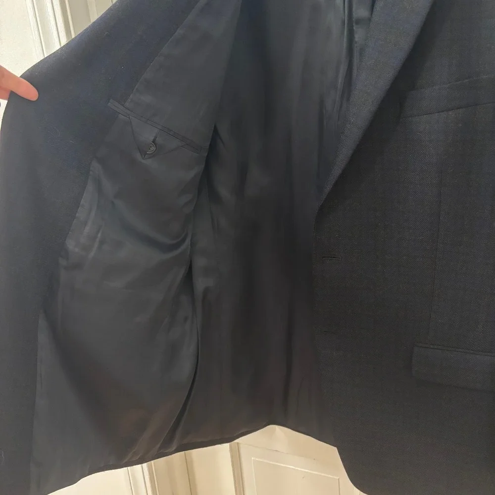 Lauren Ralph Lauren Mens 44R Deep Blue‎ Wool Blazer Heritage Brown Elbow Patches